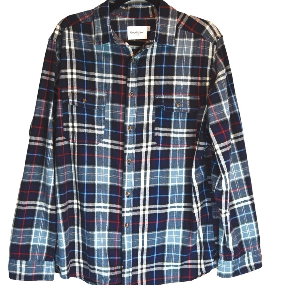 Goodfellow Soft Brushed Cotton Lightweight Flannel Button‎ Down Shirt, Large